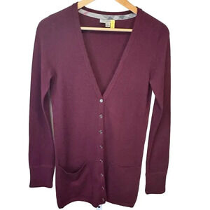 Burberry‎ Brit 100% Cashmere Purple Wine Cardigan Sweater Women's XS